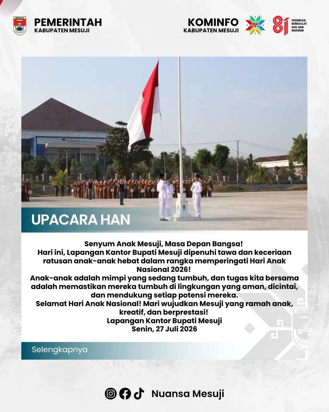Upacara Dalam Rangka Memperingati Hari Anak Nasional 2026