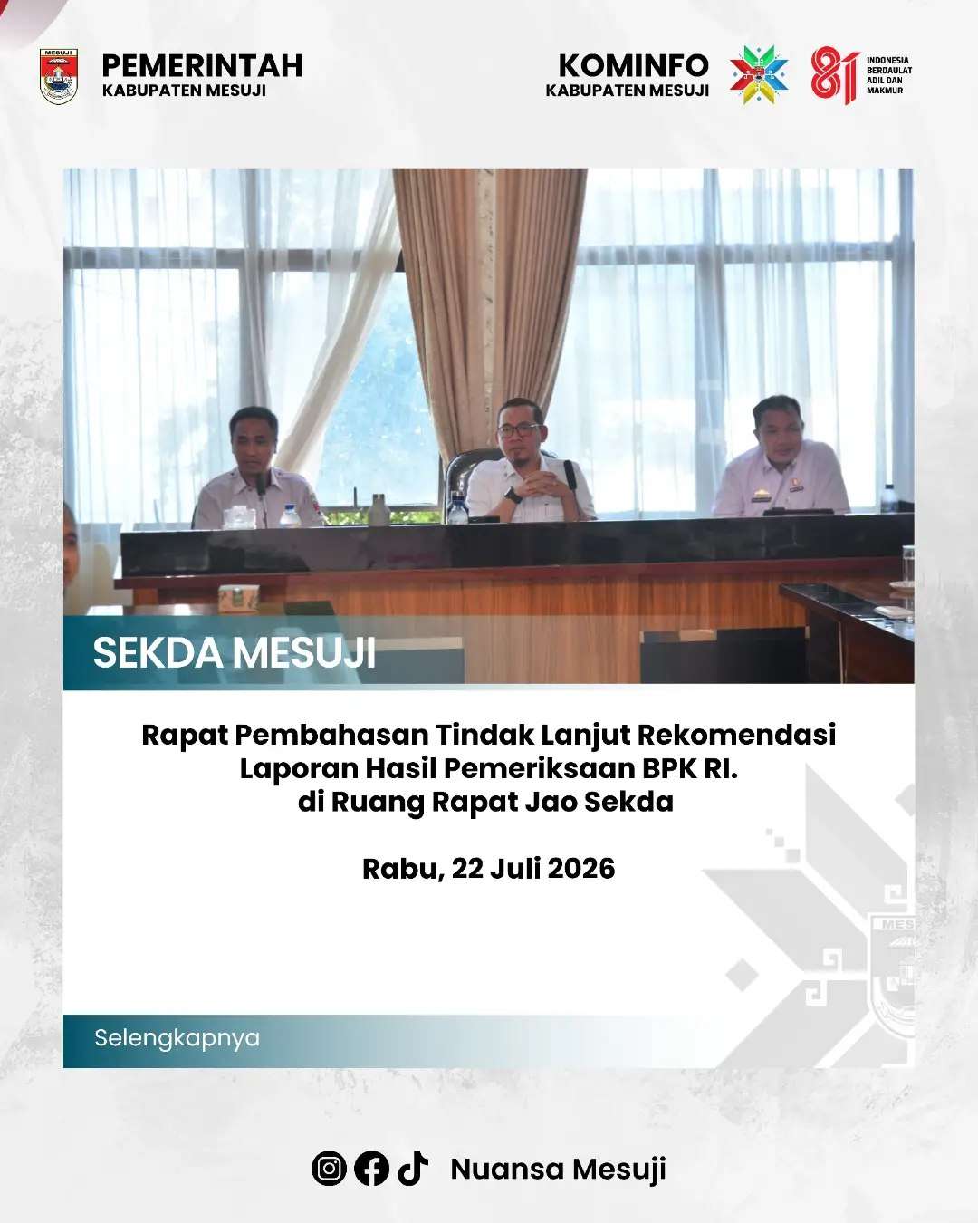 Rapat Pembahasan Tindak Lanjut Rekomendasi Laporan Hasil Pemeriksaan BPK RI